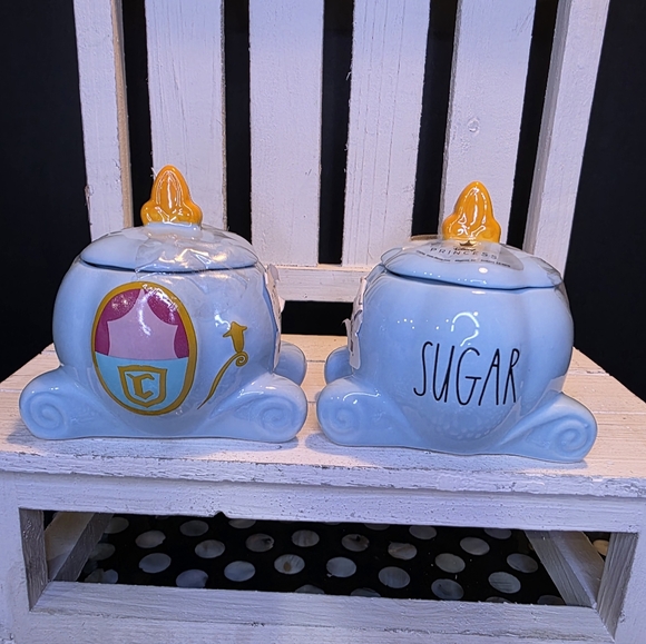 Set Of (2) Rae Dunn Disney Princess Cinderella Pumpkin Coach Carriage Sugar Jar. - Picture 1 of 6